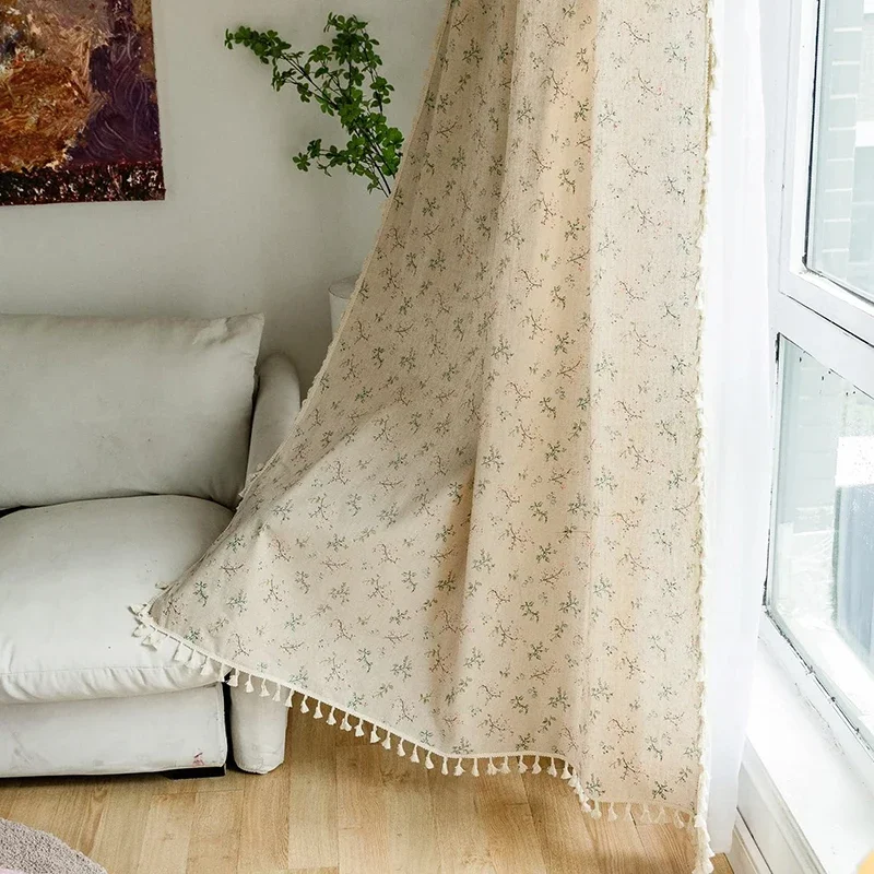 Linen Curtain Eyelet - Kwiatowe zasłony wiejskie Półzaciemniające zasłony do