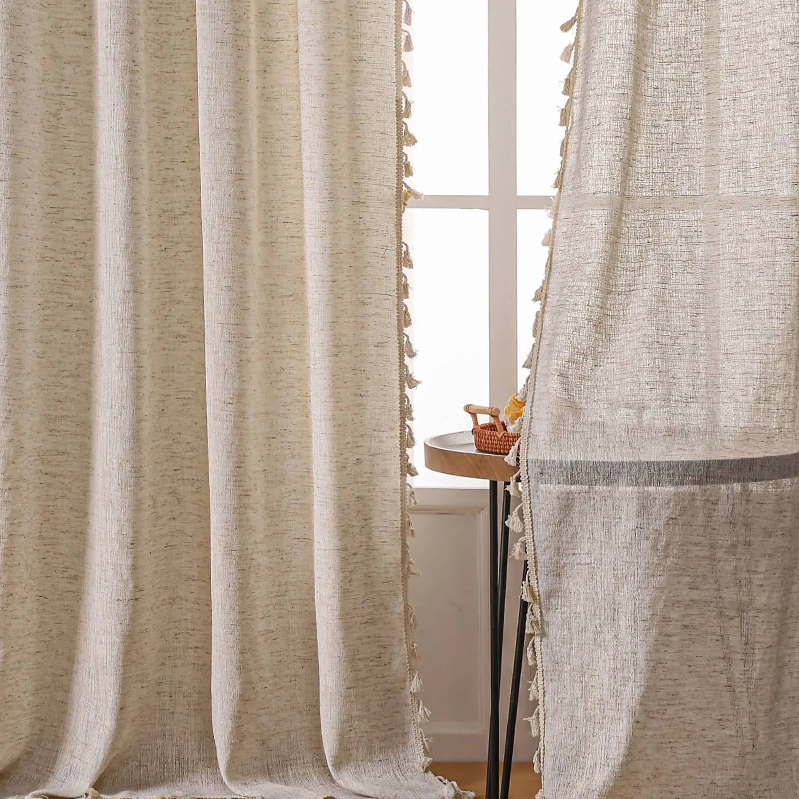 Linen Curtain Eyelet - Boho Lniane Zasłony Pół Zaciemniające 1