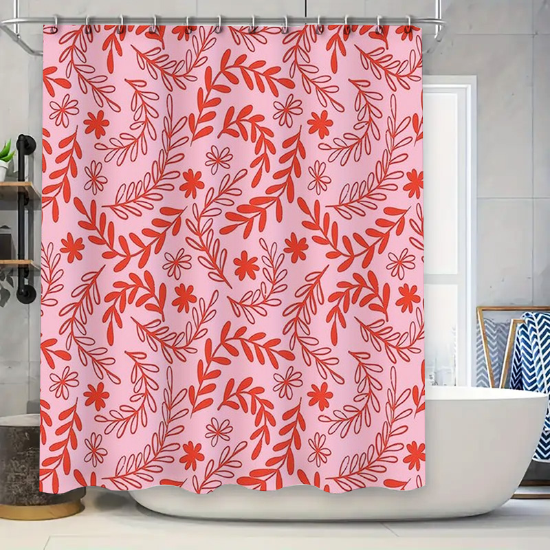 Interior Design Your Home - Różowo-czerwona kwiatowa zasłona prysznicowa Wodoodporny wystrój